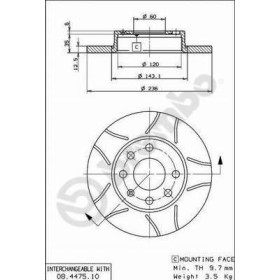 BREMBO Brzdový kotouč drazkovany Ø236mm 08.4475.75_thumb2