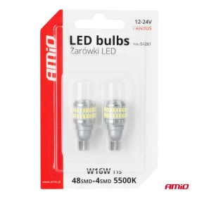 AMiO LED žárovky CANBUS T15 W16W 48SMD 4SMD 3014 3030 Bílá 12V 24V_thumb5