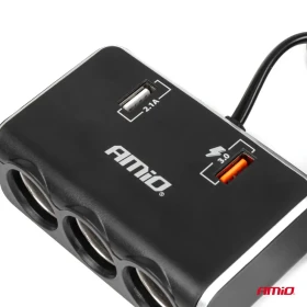 AMIO Prodlužovací zásuvka 2x USB0A QC3.0 12/24V 120W 80cm_thumb4