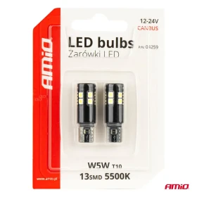 AMIO LED žárovky CANBUS T10 W5W 13 SMD 3030 White 12V/24V_thumb5