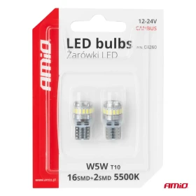 AMIO LED žárovky CANBUS T10 W5W 16SMD 2SMD 3014 3030 Bílá 12V 24V_thumb5