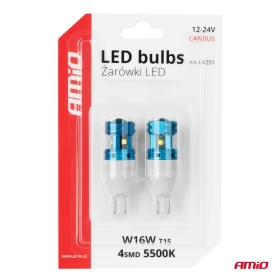 AMIO LED žárovky CANBUS T15 W16W 4SMD 1860XS Bílá 12V 24V_thumb5