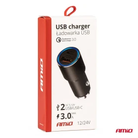 AMIO Hliníková nabíječka do auta PCH PRO-08 USB-C+USB 38W 12/24V_thumb5