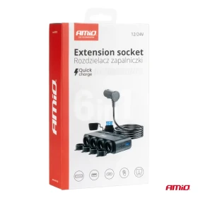 AMIO Čtyřnásobná prodlužovací zásuvka PD30W QC3.0 12/24V max 216W_thumb5