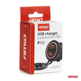 AMIO Vodotěsná nabíječka s ČERVENÝM LED podsvícením 2xUSB C 12/24V_thumb5