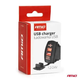 AMIO Vodotěsná nabíječka na telefon ve tvaru lodi s ČERVENÝM LED podsvícením 2xUSB 12/24V_thumb5