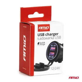 AMIO Vodotěsná nabíječka s MODRÝM LED podsvícením 2xUSB QC3.0 12/24V_thumb5