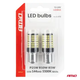 AMIO LED žárovky CANBUS BA15S P21W R10W R5W 600lm 144SMD Bílá 12V 24V_thumb5