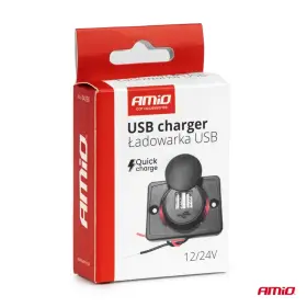 AMIO Nabíječka do auta 2x USB čtvercová s červeným LED podsvícením 12/24V vodotěsná_thumb5