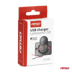 AMIO Nabíječka do auta USB + USB-C čtvercová s červeným LED podsvícením 12/24V vodotěsná_thumb5