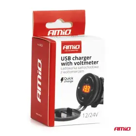 AMIO Vodotěsná USB + USB-C QC3.0 nabíječka s voltmetrem a spínačem 12/24V_thumb5
