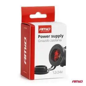 AMIO Zásuvka do zapalovače auta s červeným LED podsvícením 12/24V vodotěsná_thumb5