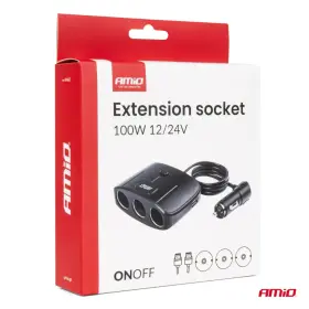 AMIO Prodlužovací zásuvka 2x USB-A ON/OFF 12/24V 100W 70cm_thumb10